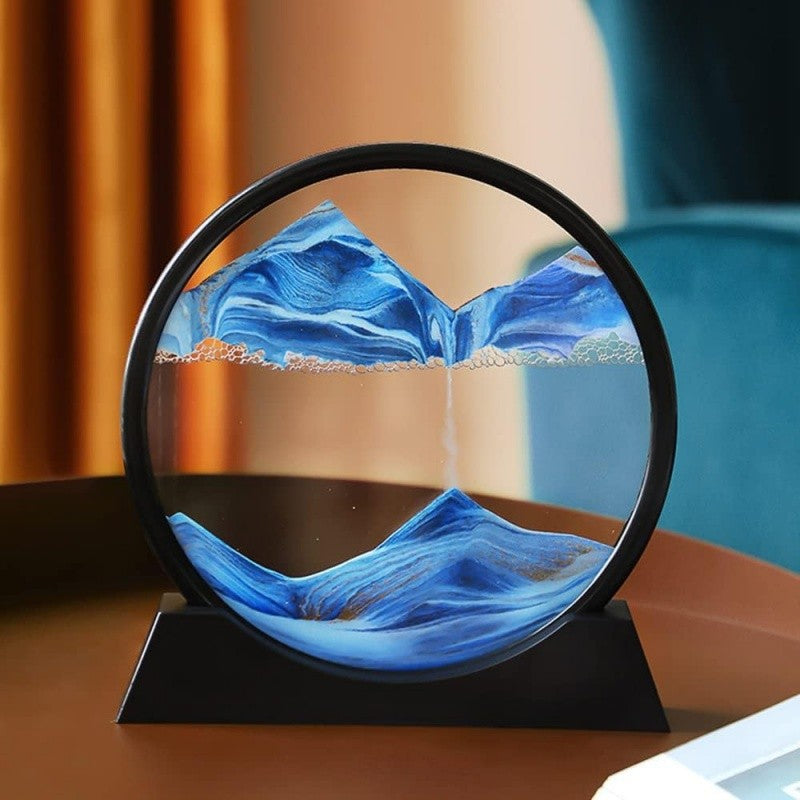 Ampulheta 3d, areia movida, imagem de arte em areia, vidro redondo, mar profundo