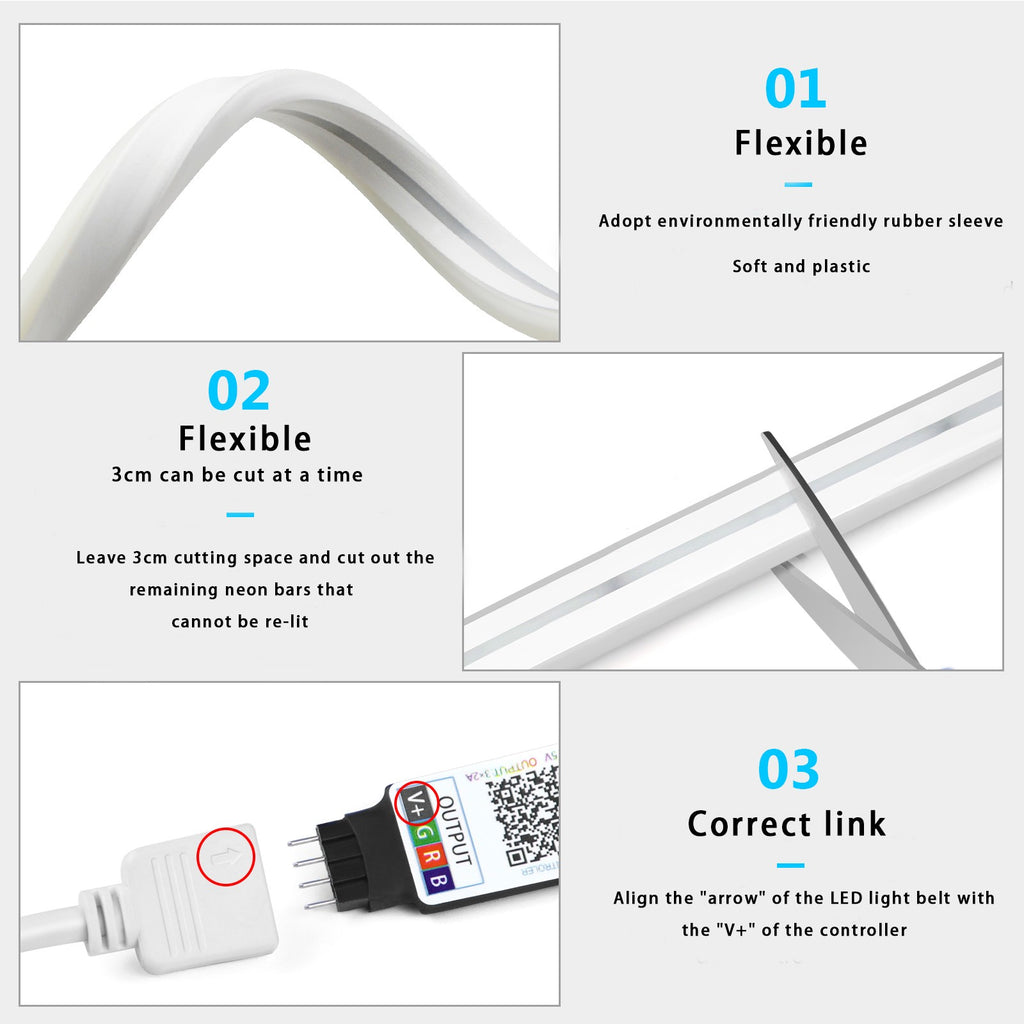 5v usb rgb neon led strip 1m 2m 3m 4m 5m rgb fita de néon com bluetooth app e co