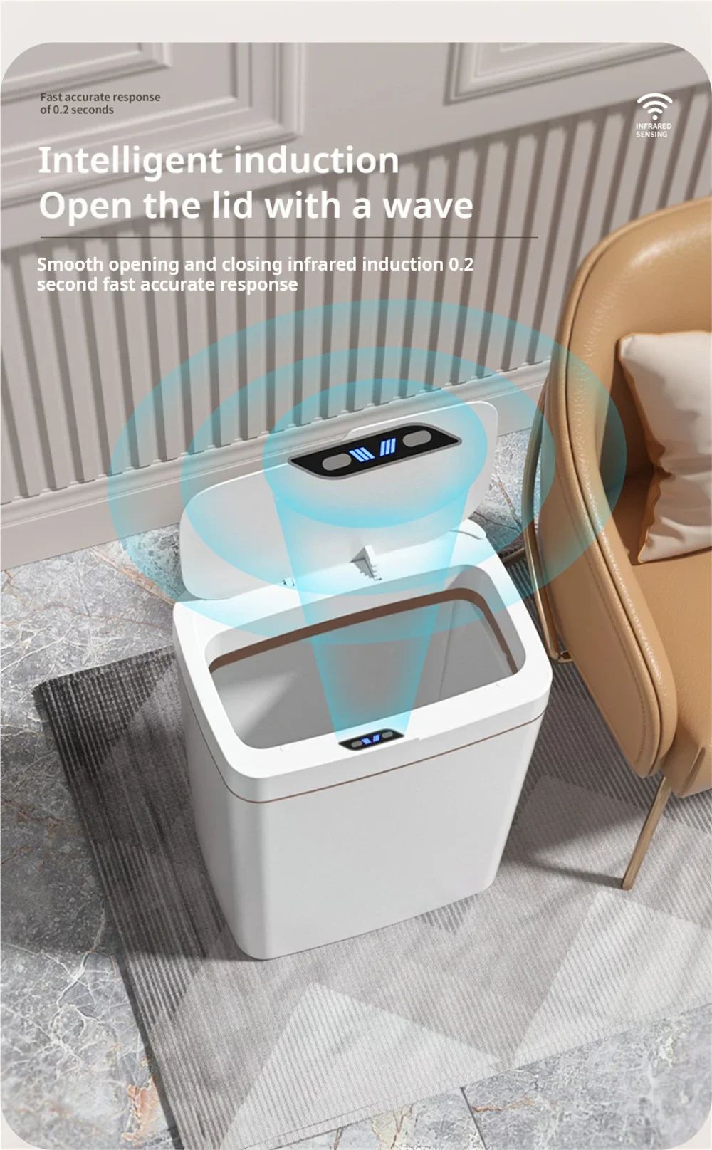 Lixeira inteligente sem contato com sensor de detecção estreita, 15L, com ensaca