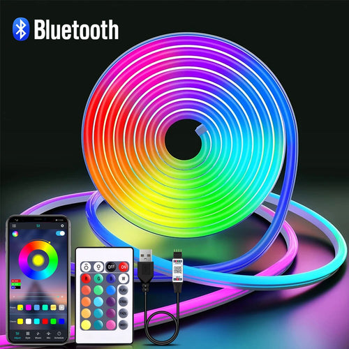 5v usb rgb neon led strip 1m 2m 3m 4m 5m rgb fita de néon com bluetooth app e co